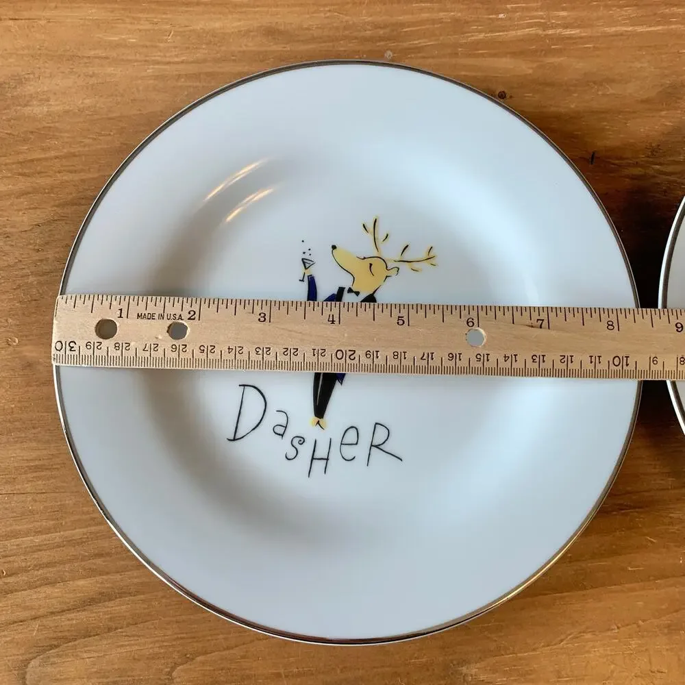 Pottery Barn Reindeer Plates Dessert Salad Plates 8.5